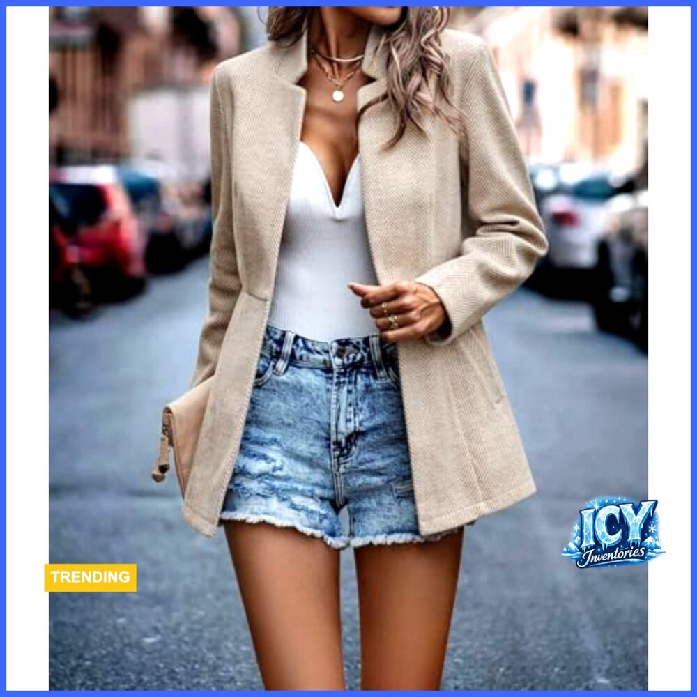 Polyester Wool Blazer Open Front Notch Lapel Long… - image 2